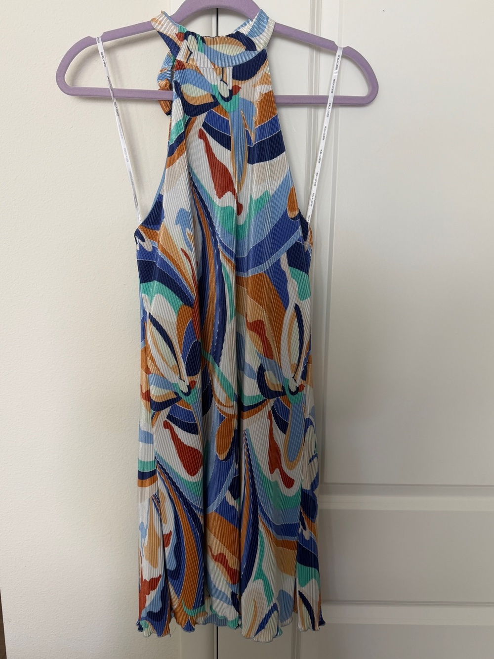 Rolla Coster Multicolor Halter Pleated Dress - Blue, Teal, Rust, White